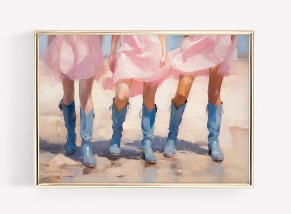 3 Cowgirls Blue Boots Girly Western Trendy Print Cowgirl Wall Art Cowboy Boots Preppy Decor Dorm Decor