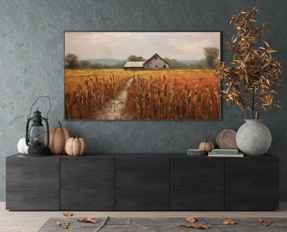 Rustic Old Barn in Golden Wheat Field Autumn Farm Landscape Poster - Image 3