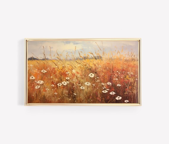 White Wildflowers in Burnt Orange Field Impressionist Poster