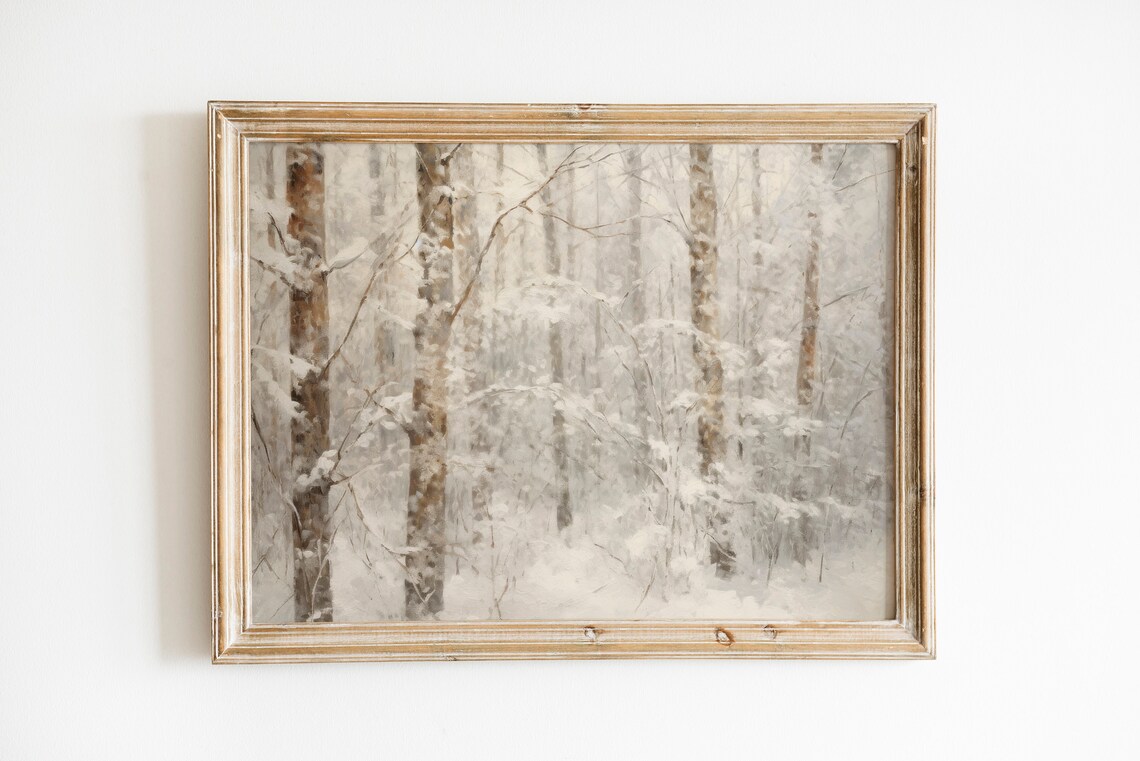 Snowy Winter Woods Forest Vintage Landscape Oil Painting Style Poster