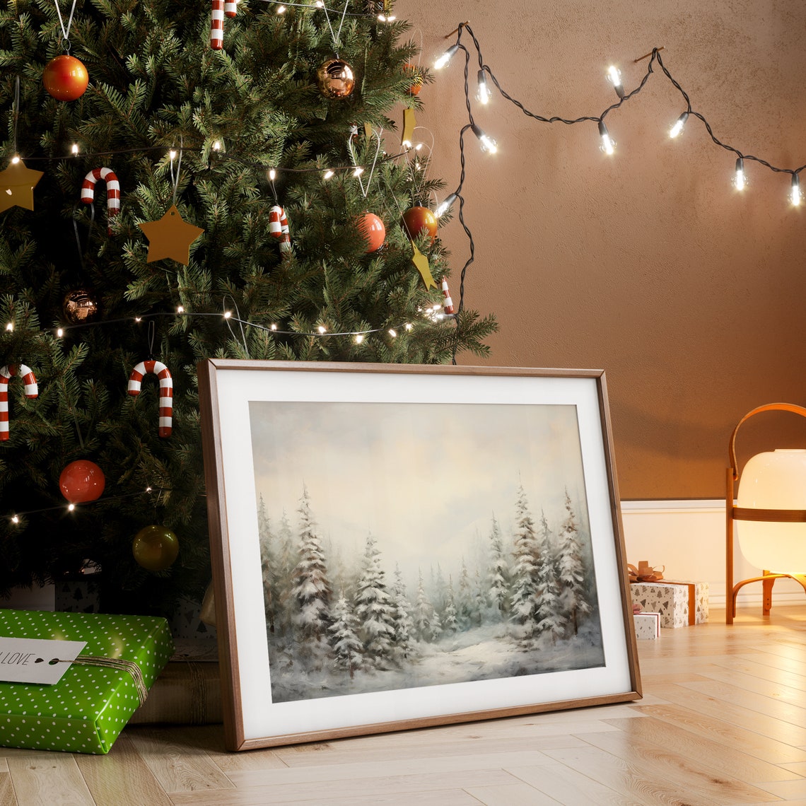 Misty Snow Covered Evergreen Forest Winter Landscape Scene Poster