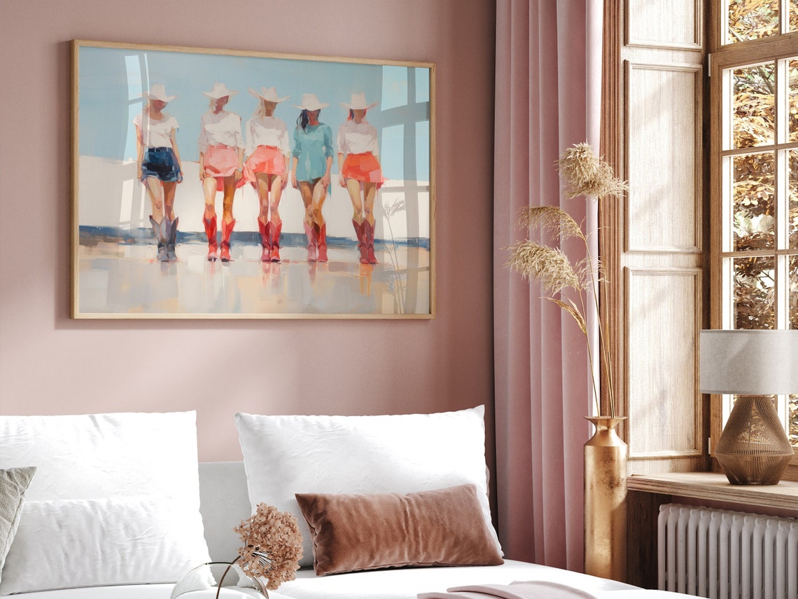 5 Cowgirls Coastal Cowgirl Trendy Print Beach Cowgirl Wall Art Cowboy Boots Preppy Decor Dorm Decor - Image 4