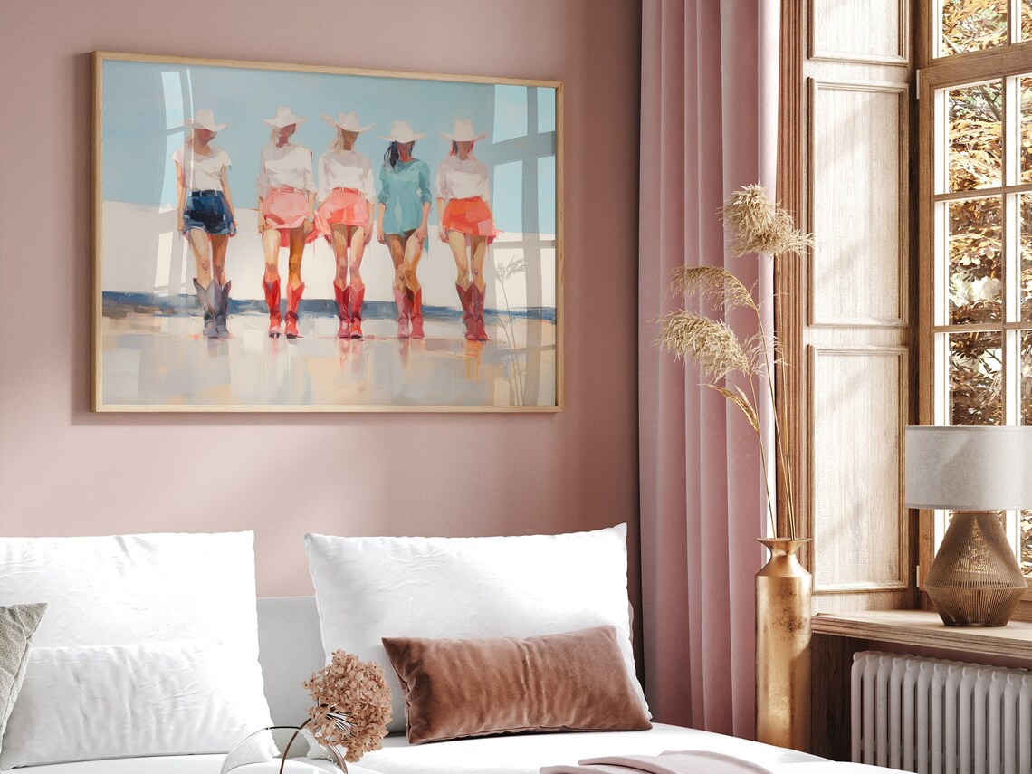 Five Cowgirls Cowboy Hats Boots Lineup Coastal Western Fashion Poster - Image 4