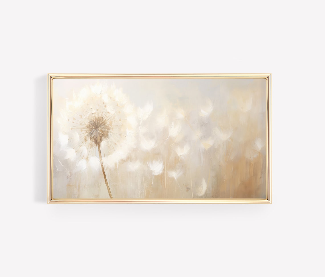 White Dandelion Dreamy Abstract Floral Botanical Painting Wall Art