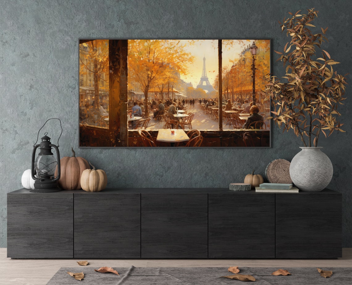 Paris Eiffel Tower Cafe Boulevard Autumn Morning Scene Poster - Image 4