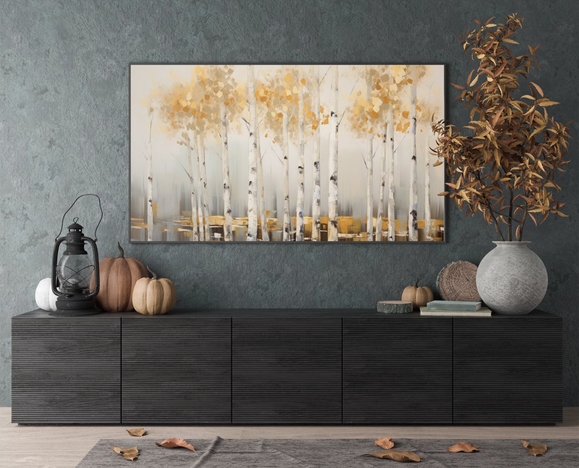 Sunlit Grove of Golden Birch Trees Abstract Autumn Forest Poster - Image 3