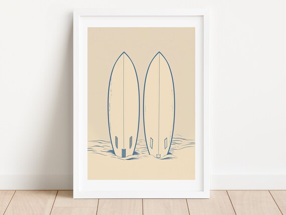 Two Surfboards Beach Art Print Minimalist Surf Wall Art Vintage Beach House Decor Sea And Surf Wall Art