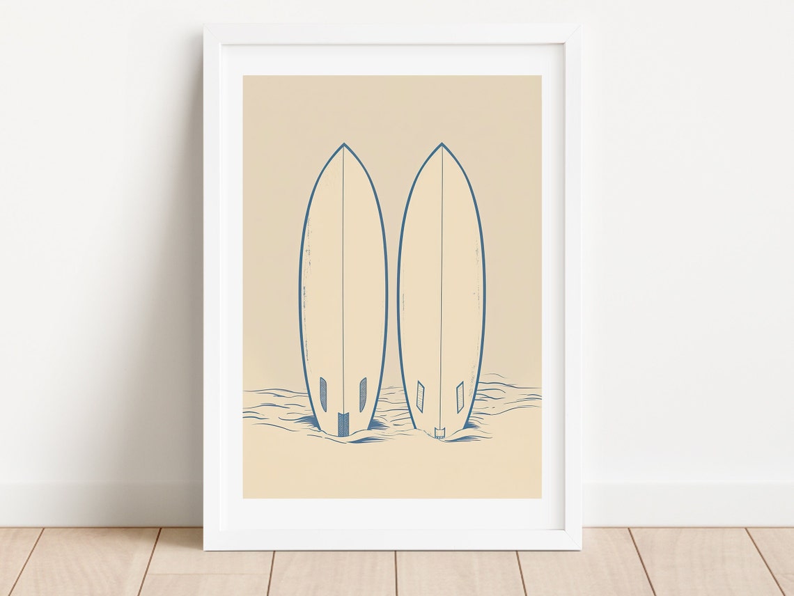 Two Surfboards Minimalist Navy Beach Surf Vintage Line Art Poster