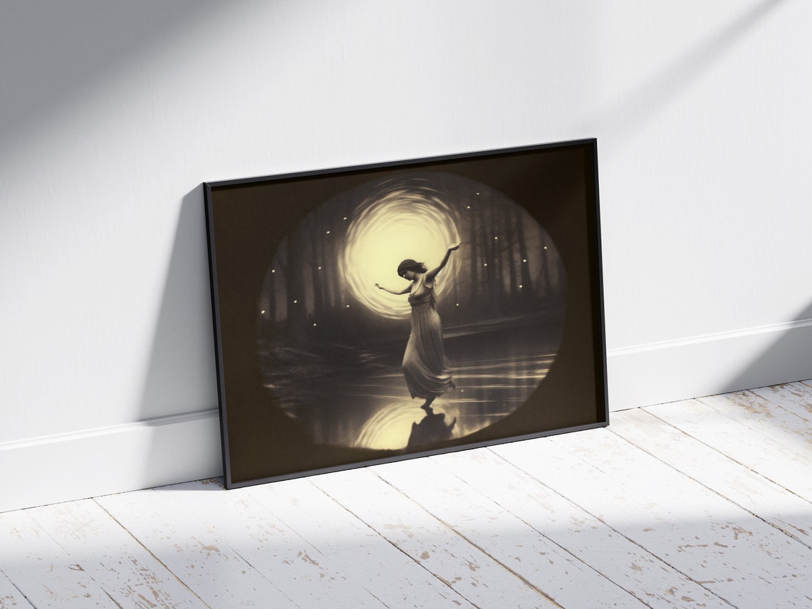 Dancing Woman Moonlit Night Water Reflection Goddess Art Poster - Image 2