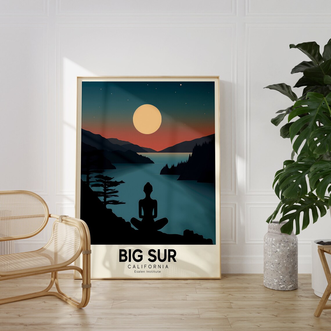 Big Sur California Retro Yoga Retreat Travel Poster Moon Art - Image 4