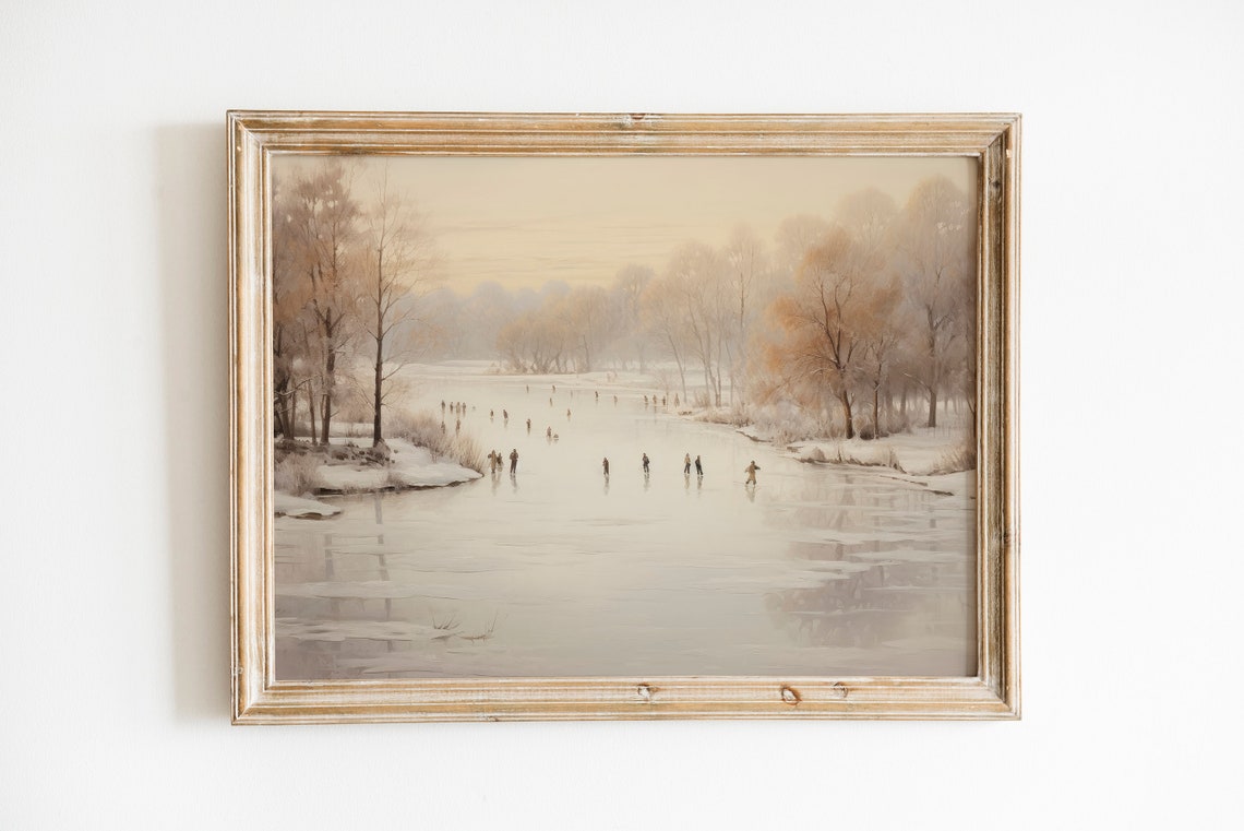 Ice Skaters on a Frozen Lake in a Misty Winter Landscape Poster - Image 4