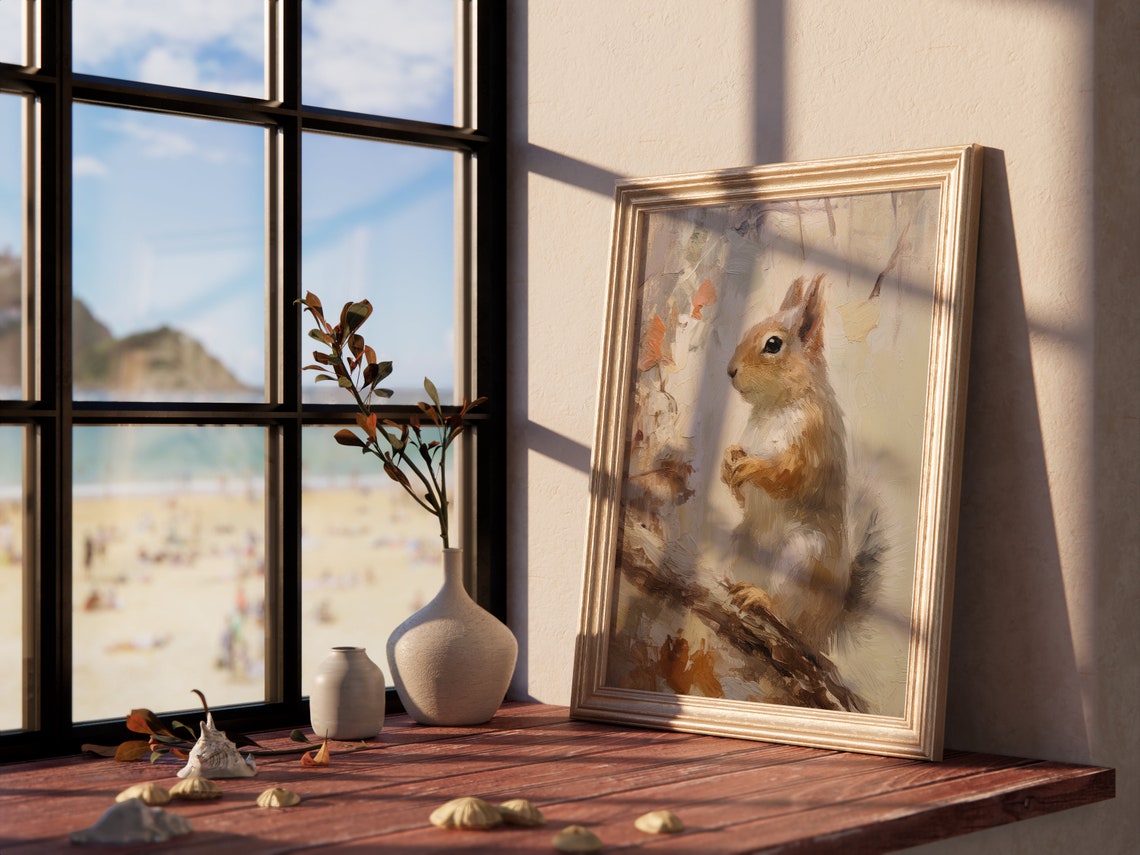 Cute Red Squirrel Autumn Branch Portrait Vintage Style Poster - Image 4