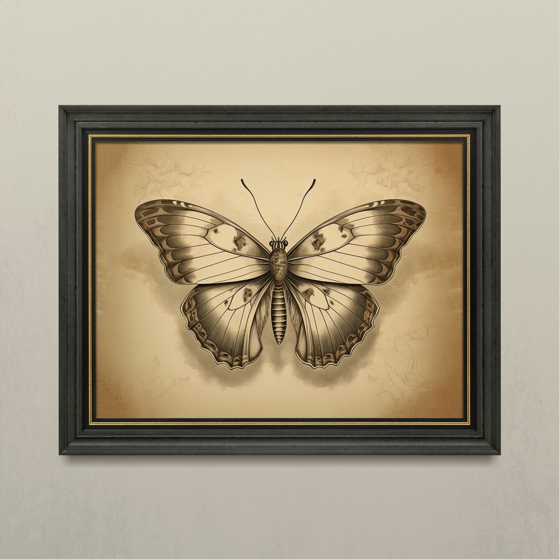 Vintage Butterfly Engraving Sepia Scientific Nature Art Print