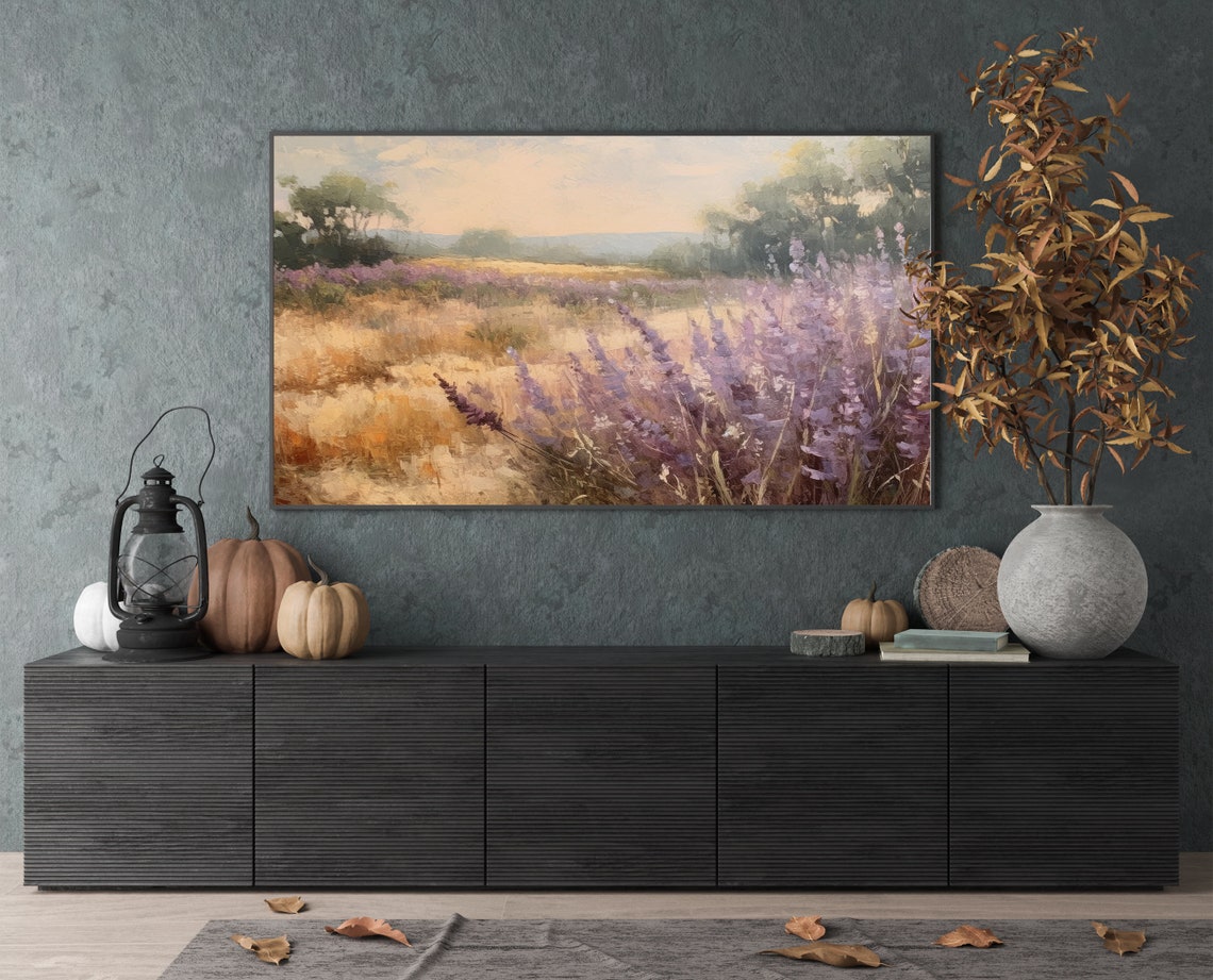 Lavender Field Sunset Purple Flowers Country Painting Wall Art - Image 4