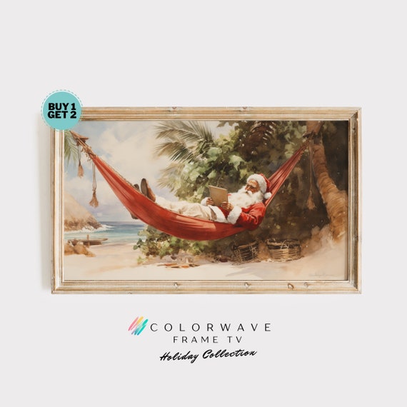 Santa On A Hammock Retro Frame Tv Image Funny Christmas Art Retro Wall Art Frame Tv Santa Wall Art