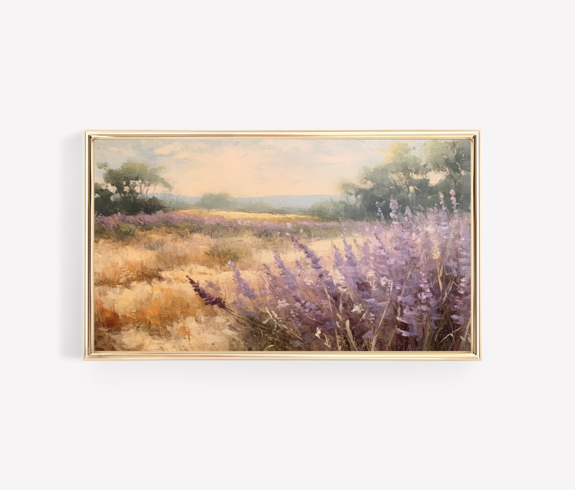 Lavender Field Sunset Purple Flowers Country Painting Wall Art - Image 3
