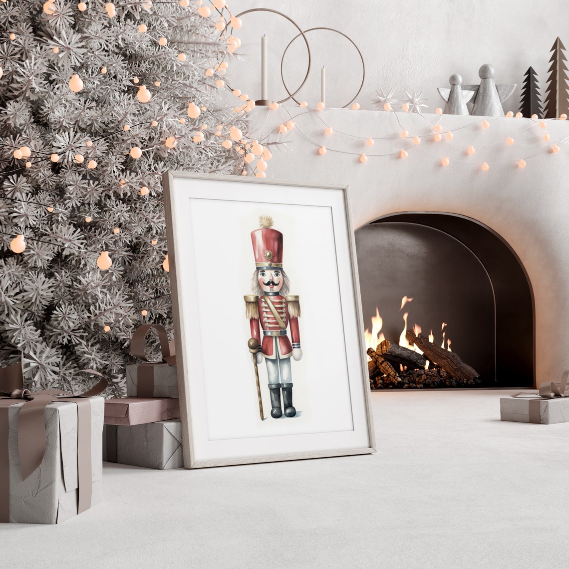 Classic Red Nutcracker Soldier Watercolor Christmas Holiday Poster - Image 3