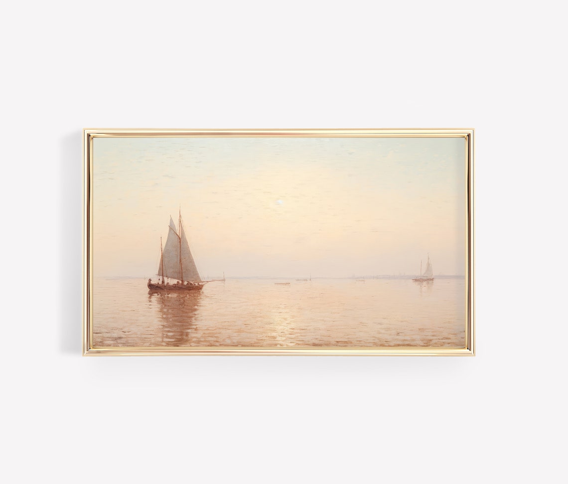 Sunset Sailboats Calm Sea Vintage Seascape Golden Hour Art Poster - Image 3