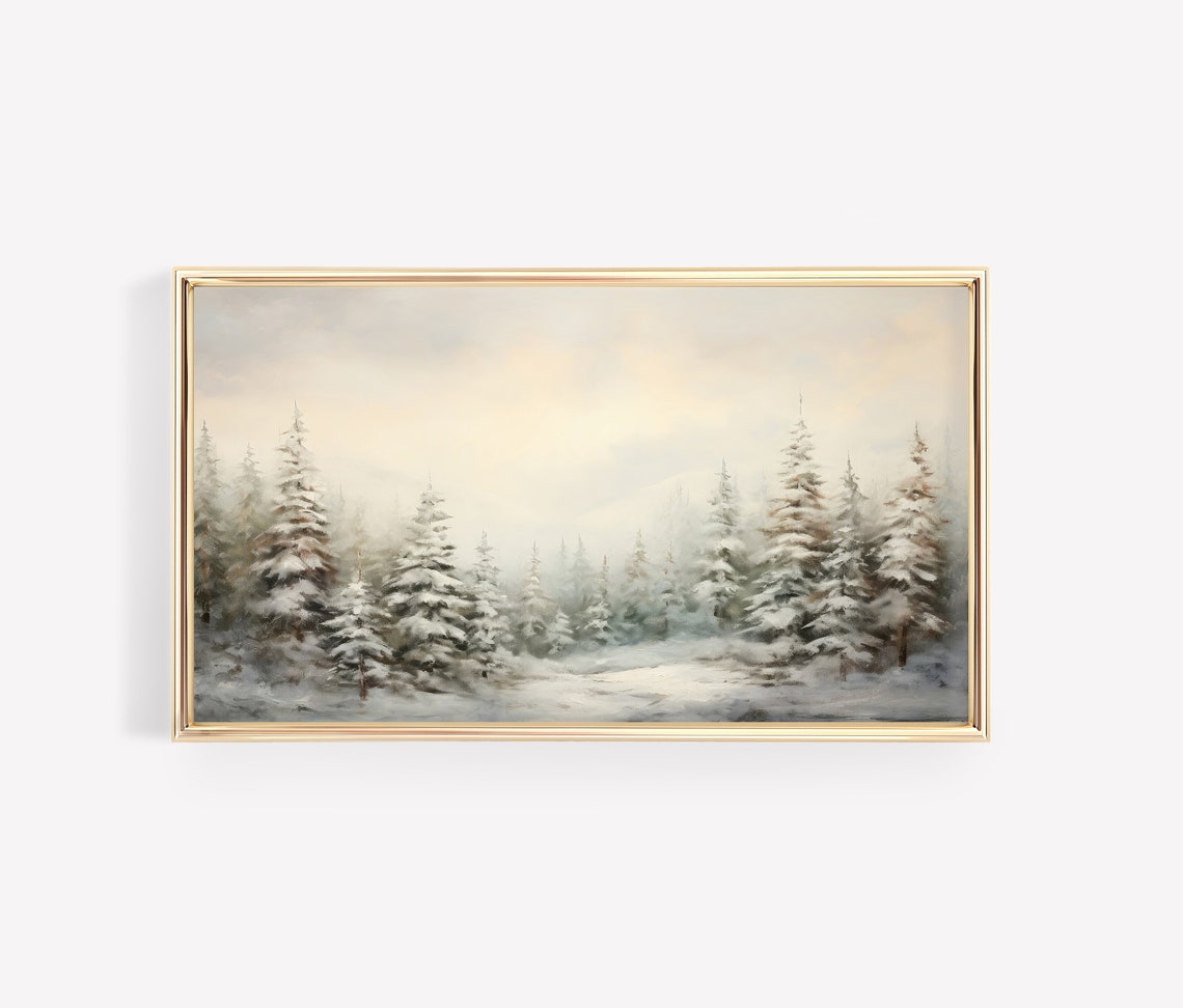 Snowy Evergreen Forest in Soft Winter Morning Light Art Poster - Image 3