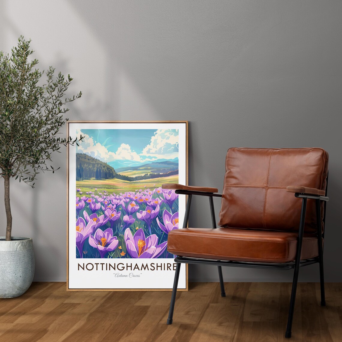Nottinghamshire Autumn Crocus Purple Wildflower Meadow Travel Poster - Image 2