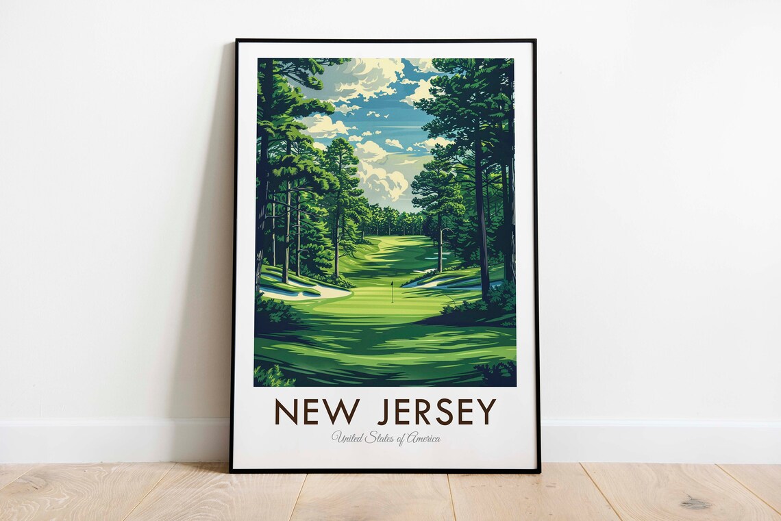 New Jersey Golf Course Pine Fairway Vintage American Travel Poster