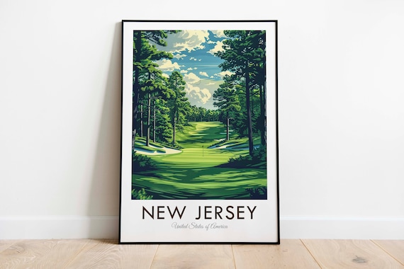 New Jersey Golf Course New York Skyline Usa Vintage Style Travel Print Wall Art Home Decor Wall Hanging Art Lover Gift Decor