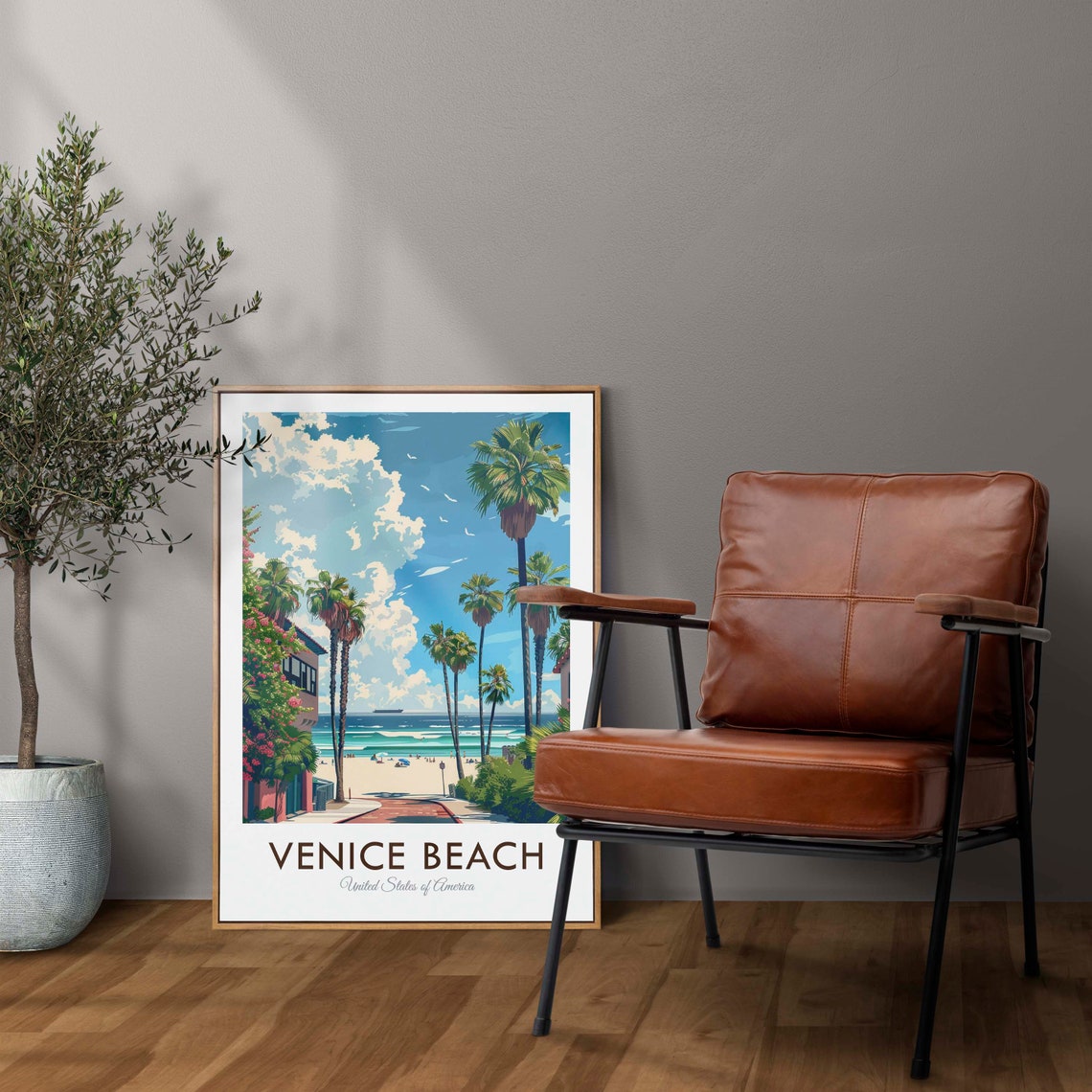 Venice Beach California Palm Lined Street To The Ocean Travel Poster - Image 2
