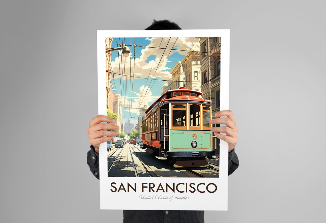 San Francisco Cable Car Vintage Style Travel Poster - Image 2
