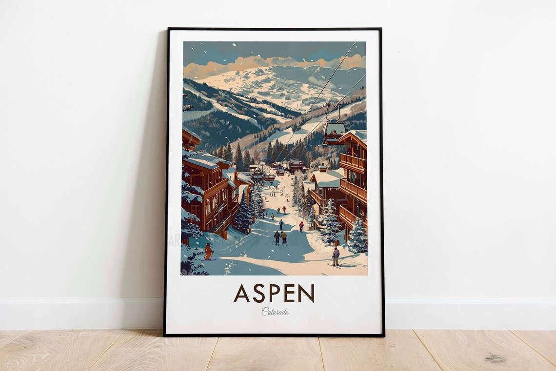 Aspen Colorado Snowy Village Street Ski Town Winter Scene Poster - Image 3