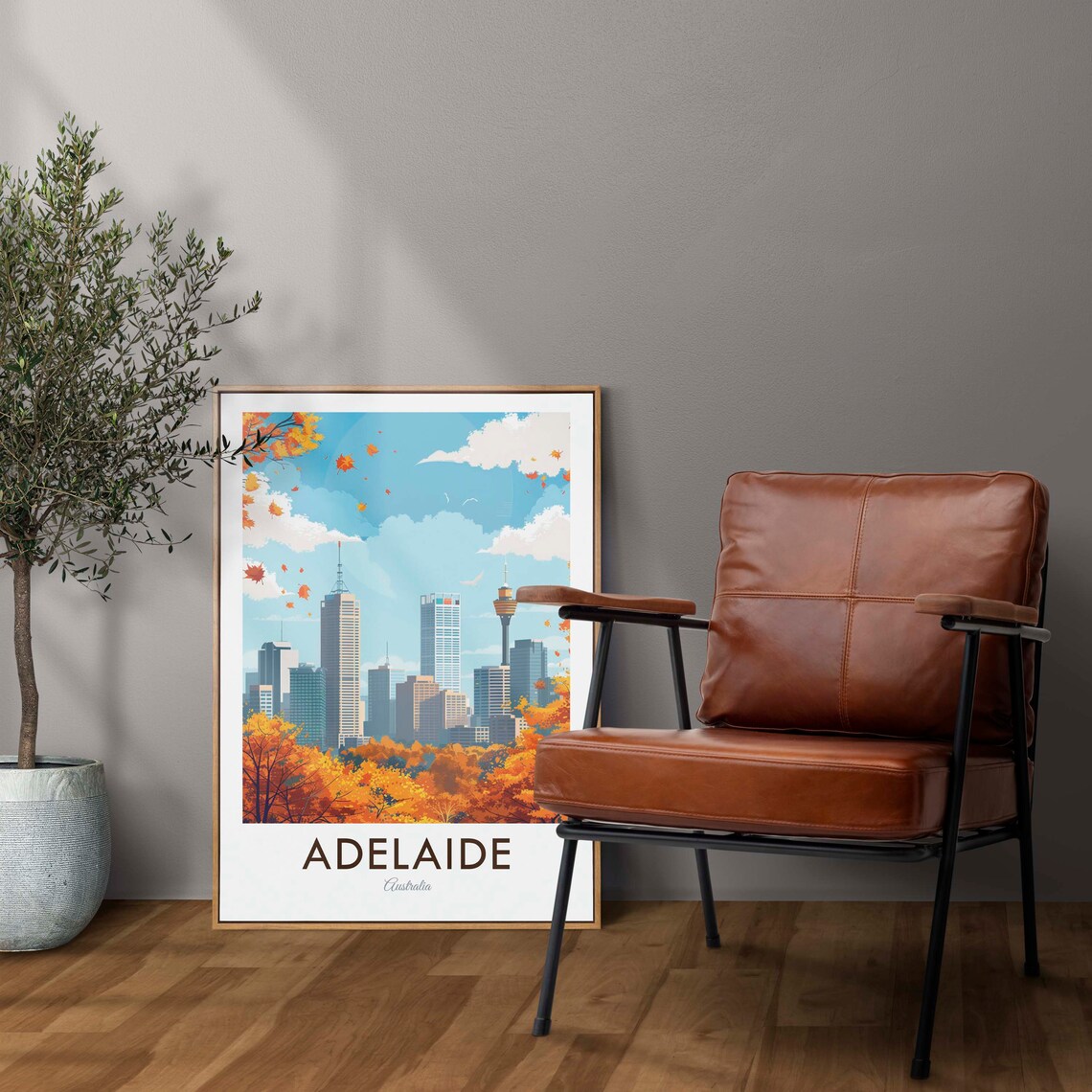 Adelaide Australia City Skyline Autumn Foliage Urban View Poster