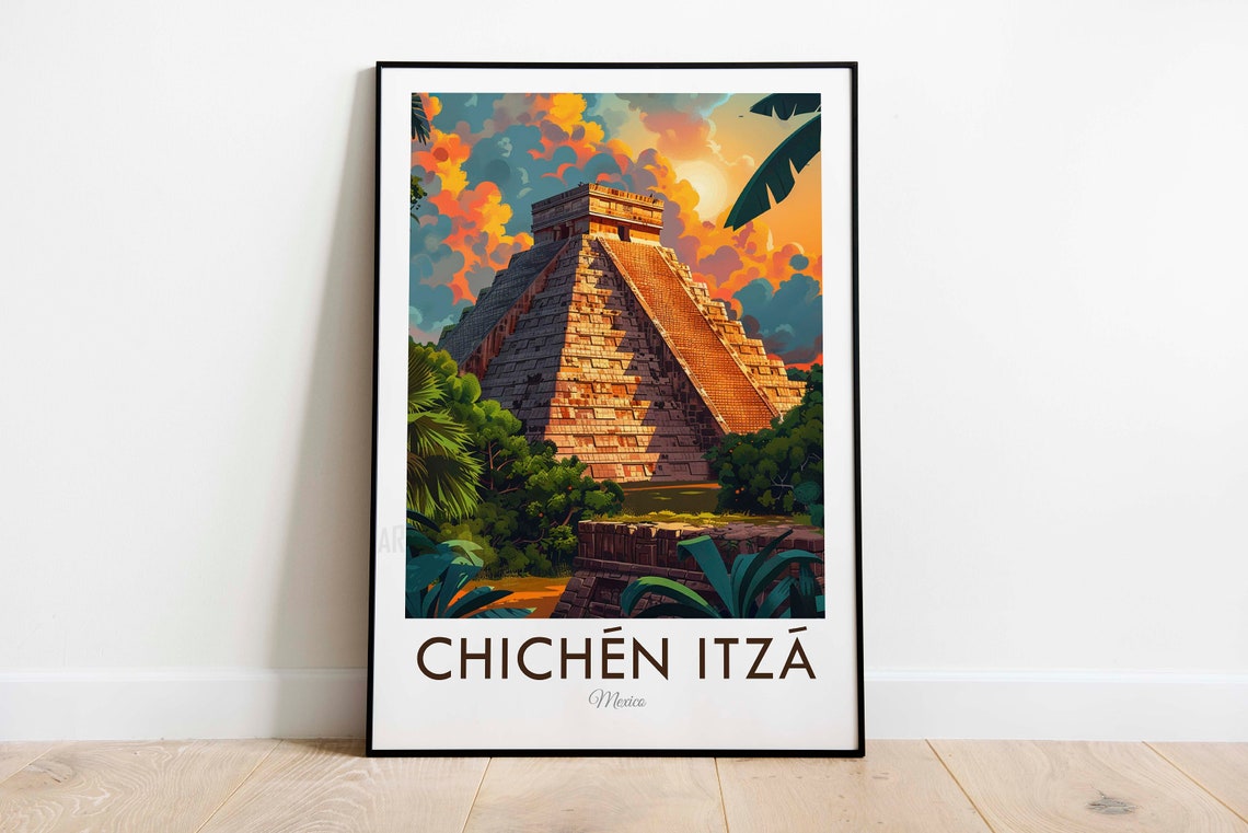 Chichen Itza Mexico Mayan Pyramid Sunset Ancient Wonder Poster - Image 3