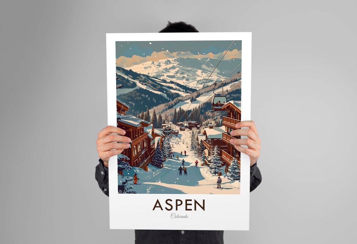 Aspen Colorado Snowy Village Street Ski Town Winter Scene Poster - Image 2