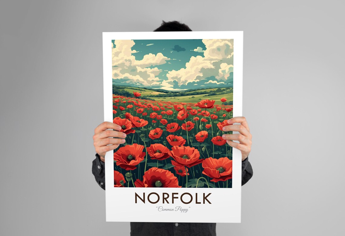 Norfolk England Common Poppy Wildflower Meadow Vintage Travel Poster - Image 3