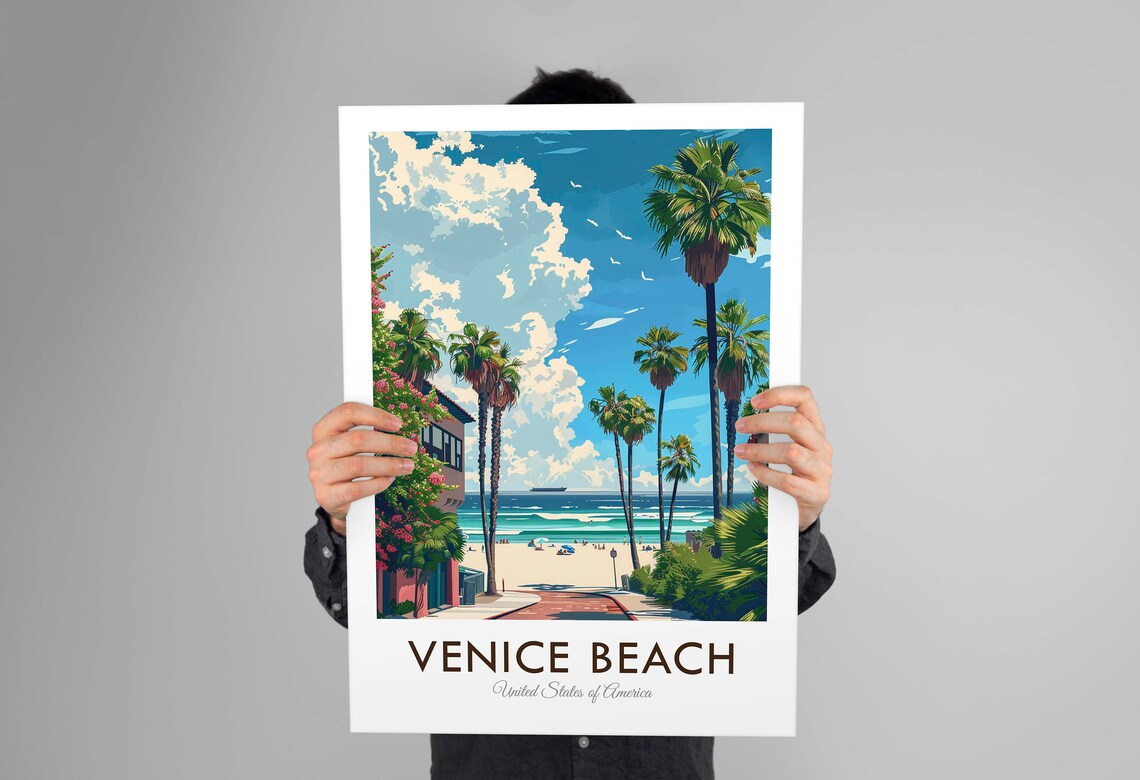 Venice Beach California Palm Lined Street To The Ocean Travel Poster - Image 3