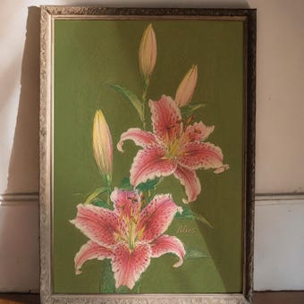 Pink Lilies Vintage Floral Botanical Art Print