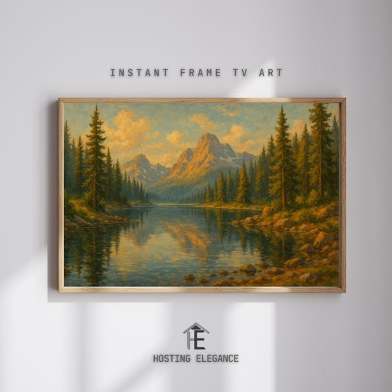 Mountain Lake Sunrise Art Print Vibrant Wall Decor