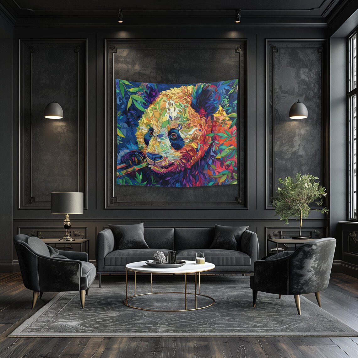 Colorful Mosaic Panda Portrait Vibrant Floral Animal Art Wall Poster - Image 3