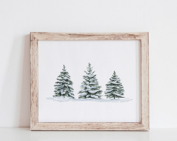 Snowy Trees Winter Landscape Christmas Art Print