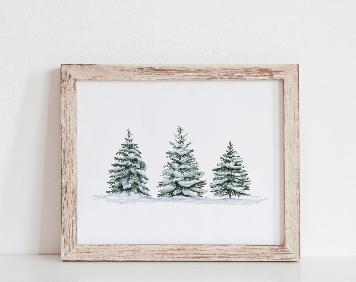 Snowy Trees Winter Landscape Christmas Art Print