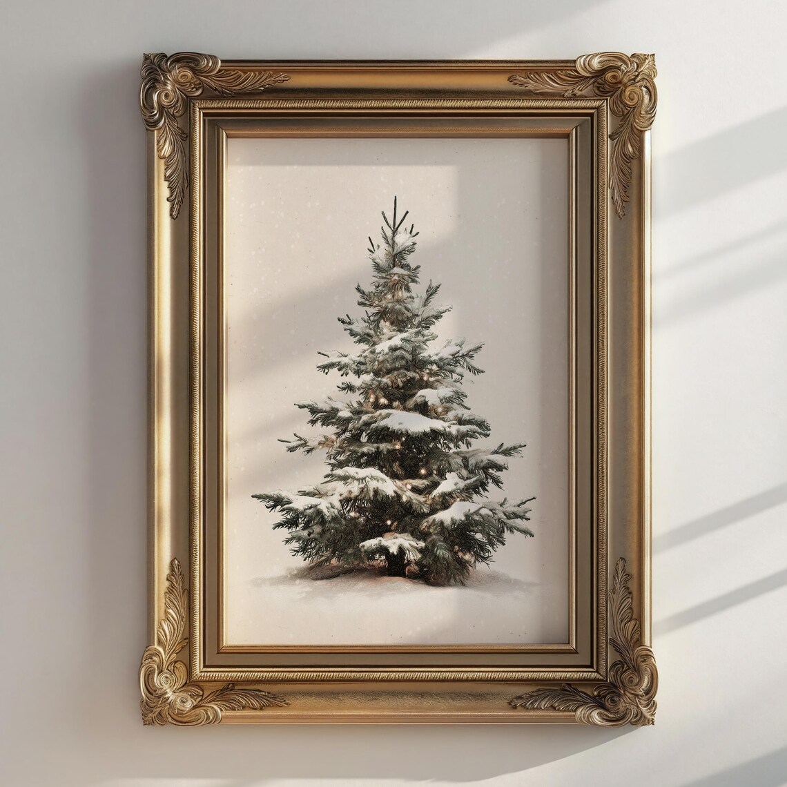 Vintage Christmas Tree Art Print, Minimalist Evergreen