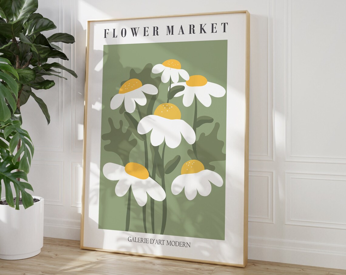 Flower Market Sage Green Daisy Galerie Modern Botanical Wall Art