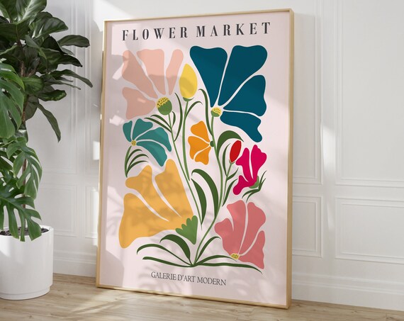 Matisse Inspired Flower Market Print Retro Botanical Illustration Floral And Nature Wall Art Groovy Flower Art