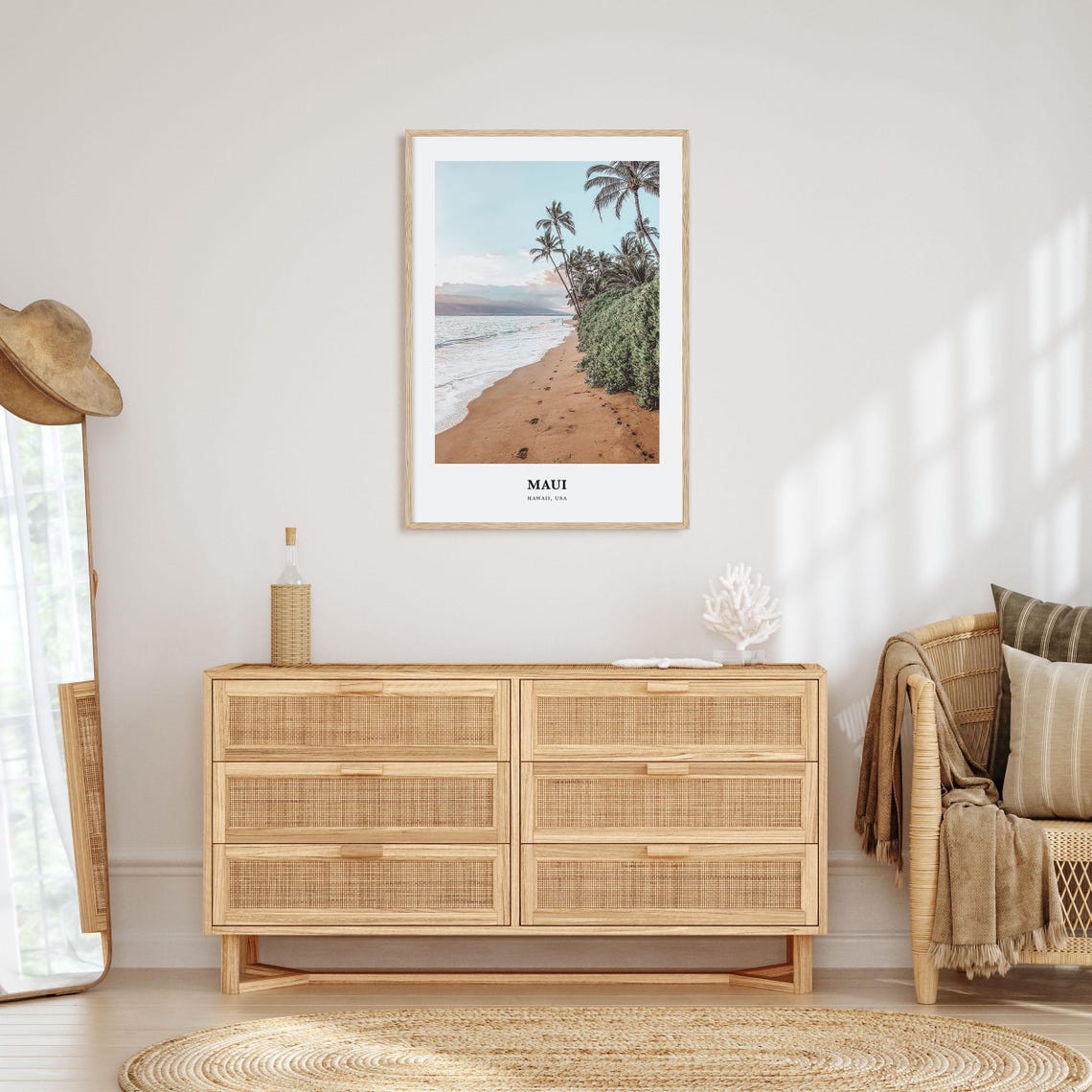 Maui Hawaii Palm Lined Beach With Footprints Ocean Shore Poster - Image 2