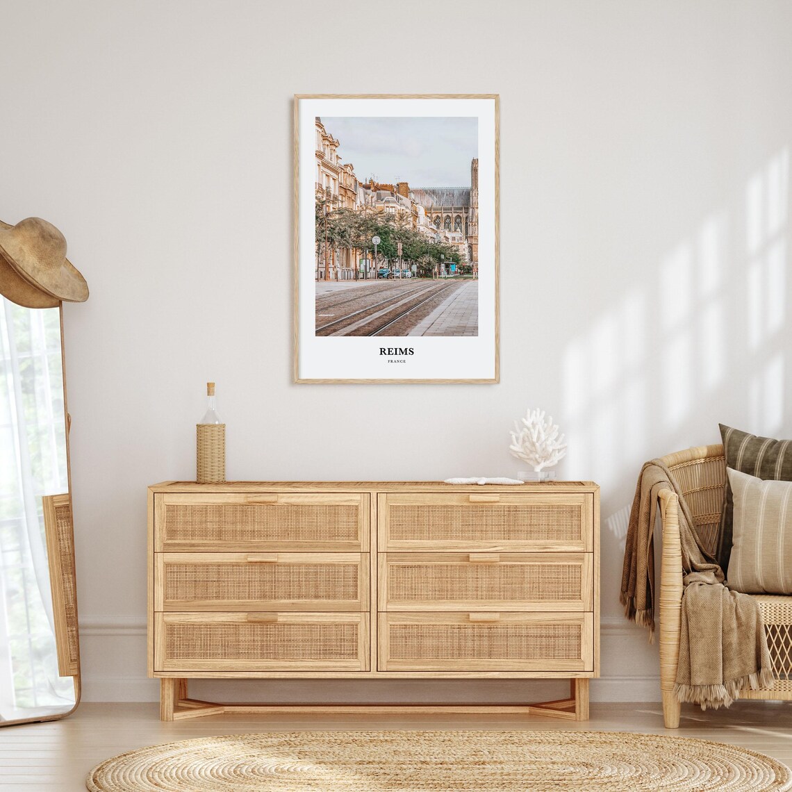 Reims France Cathedral Street Tram Tracks City View Photo Poster - Image 2