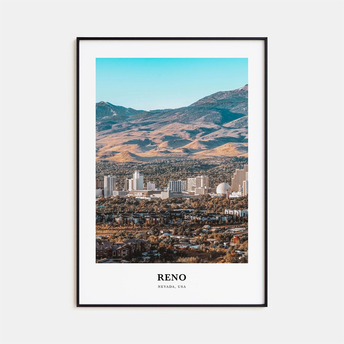 Reno Nevada USA Downtown Skyline Desert Mountains Travel Poster
