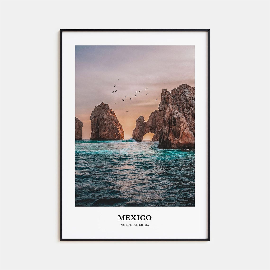 Mexico El Arco Rock Formation Cabo Coastline Sunset Photography Poster