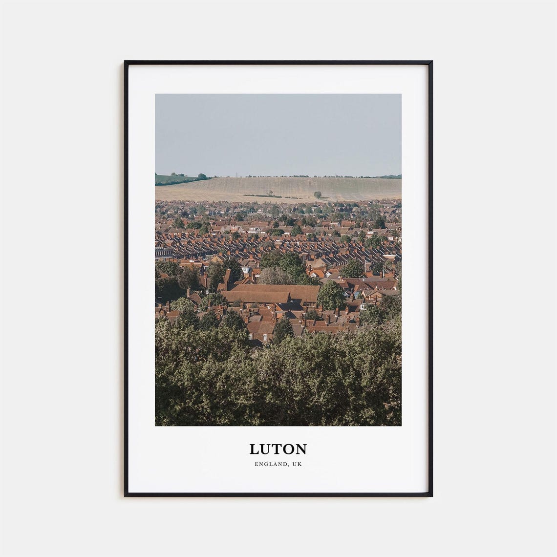 Luton England UK Town Rooftops Suburban Bedfordshire Travel Poster