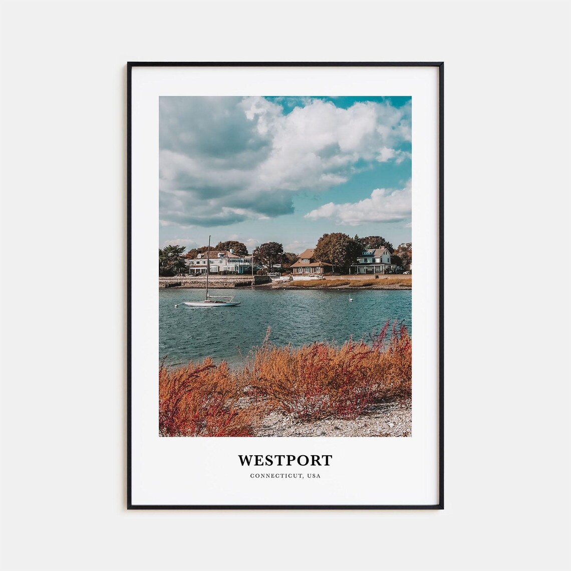 Westport Connecticut Harbor Sailboat Autumn Water Photo Print