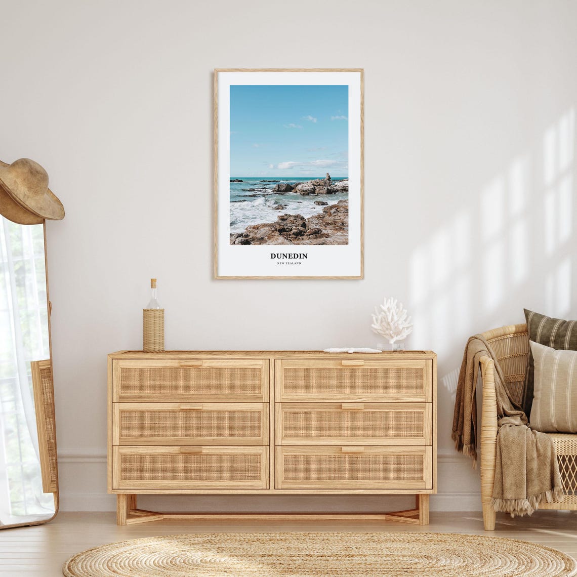 Rocky Dunedin Shoreline with Turquoise Ocean Waves New Zealand Poster - Image 2