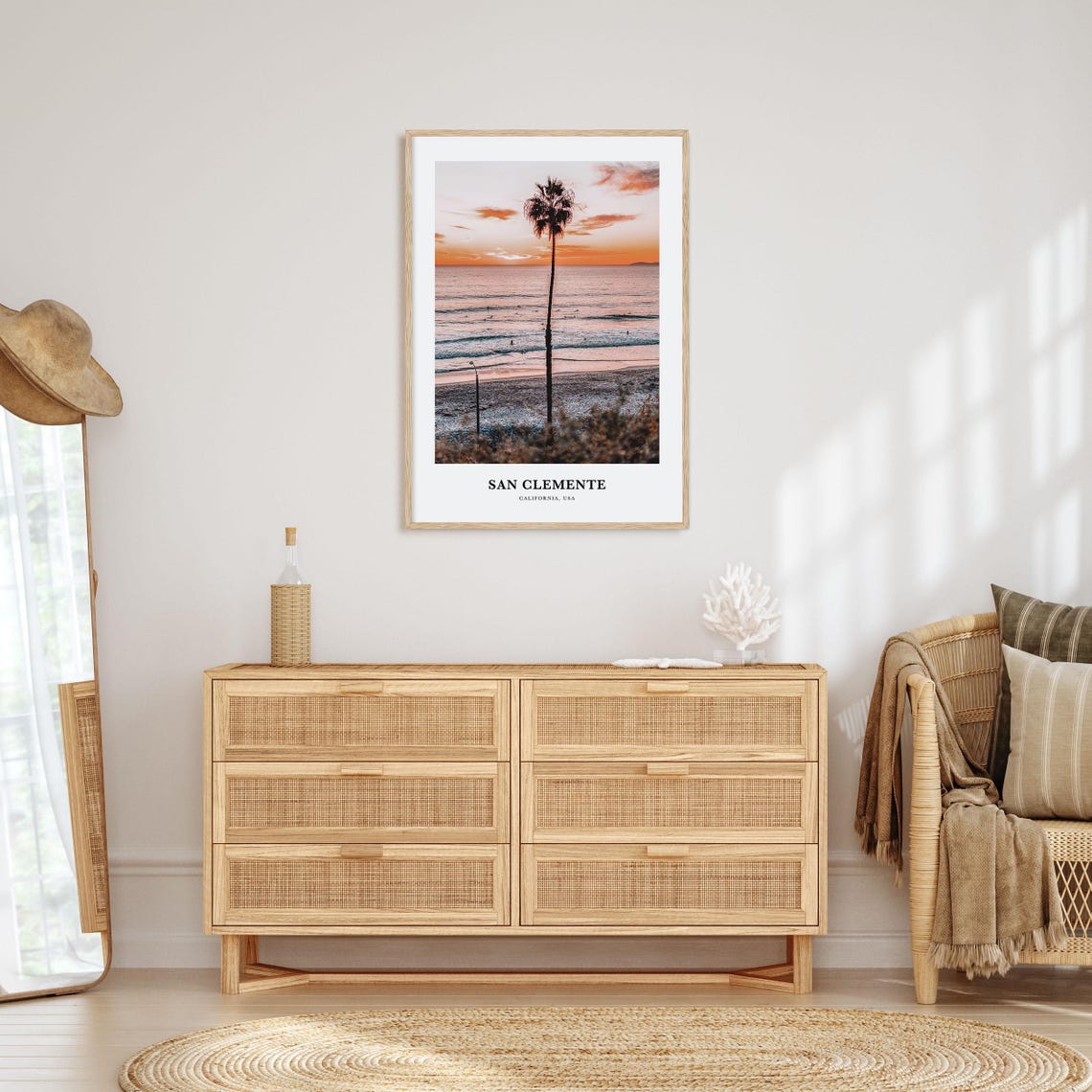 San Clemente California Palm Tree Sunset Beach Surfers Poster - Image 2
